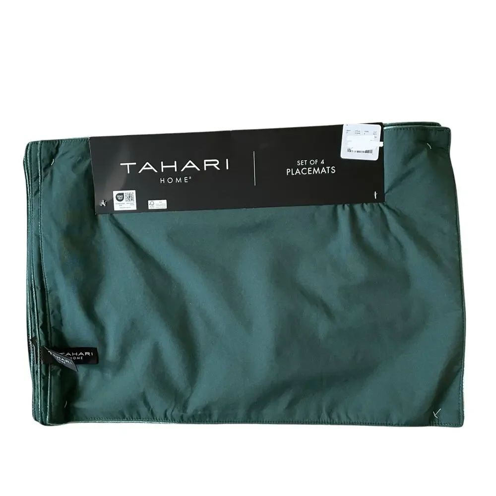 Tahari Green Velvet Velour Placemats Set of 4 Christmas Holiday 13x18 New
